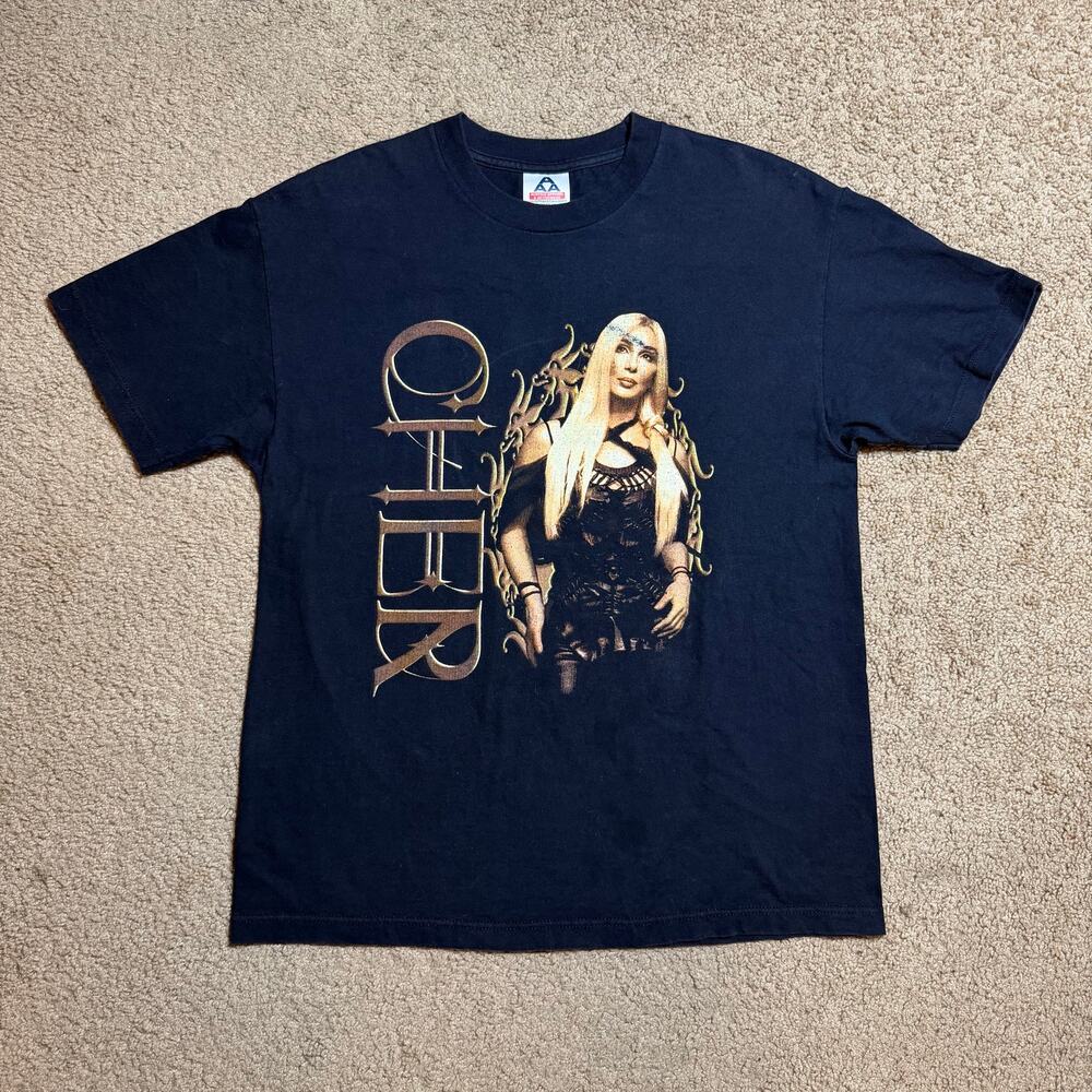 VTG CHER x Cyndi Lauper Tour T Shirt 2002-2003 black sz Large